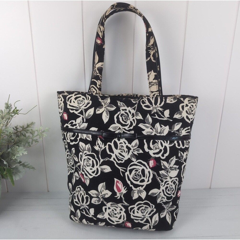 Lulu Guinness London Y2K Rosebud Floral Handbag Satchel Bow Black White Pink